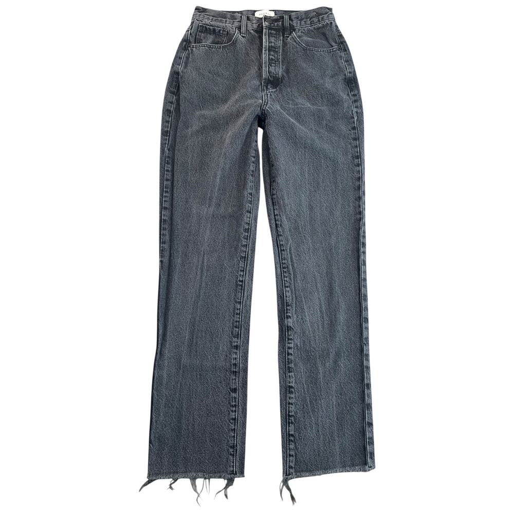 PacSun Black Dad Jean High Rise Straight Leg Jeans Raw Hem Rigid Denim Fits W25